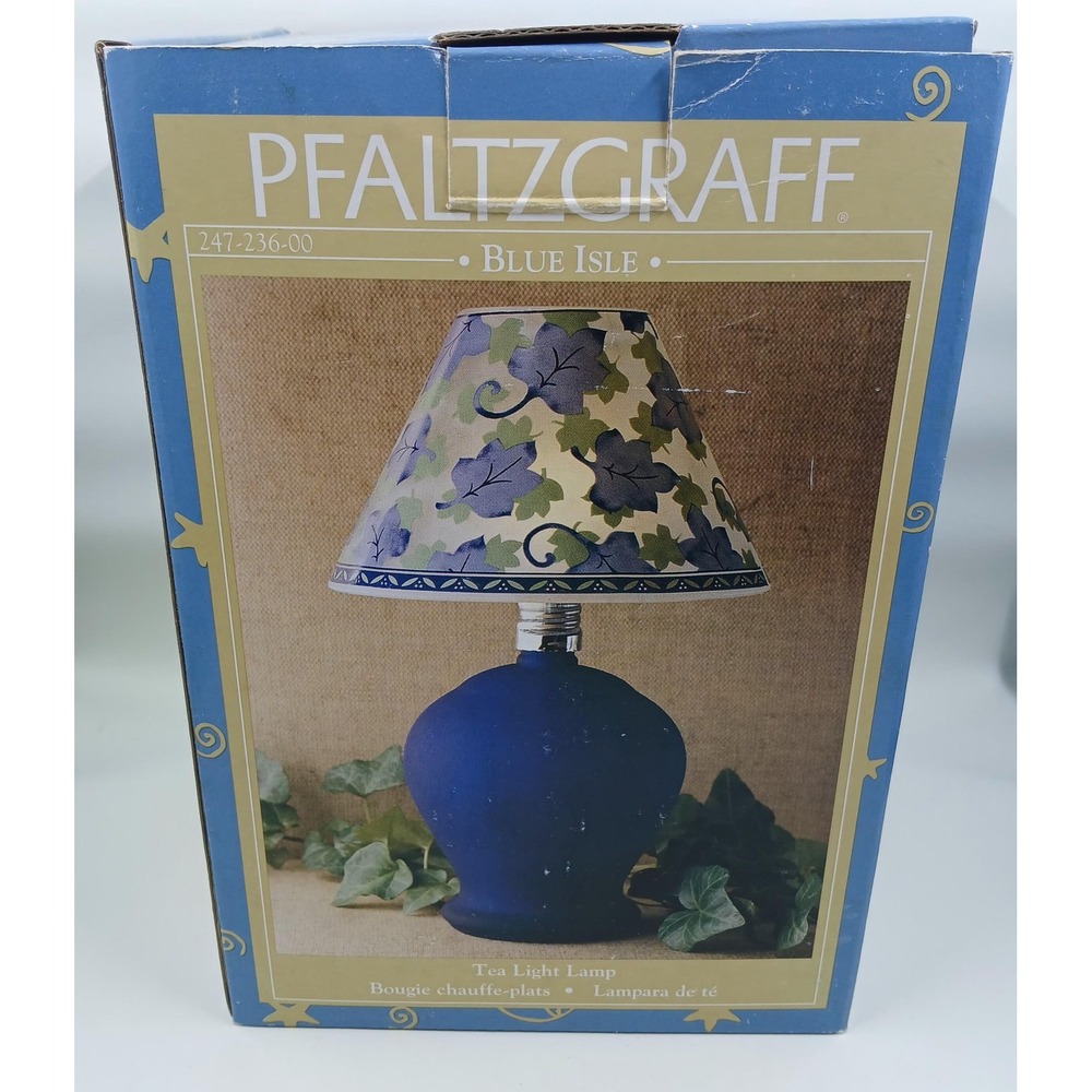 Vintage‎ Pfaltzgraff Blue Isle Tea Light Lamp Cobalt Blue Glass Base Ivy Shade